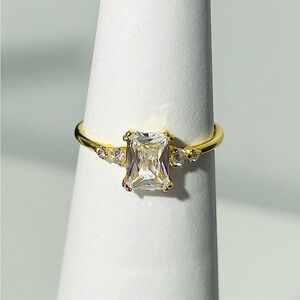 18k Gold Plated S925 Sterling Silver Radiant Cut Cubic Zirconia Dainty Ring